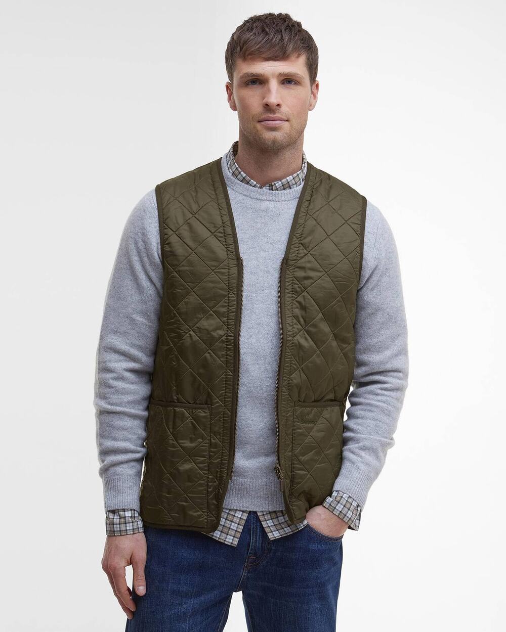 Barbour Polarquilt Waistcoat/Zip-In Liner Quilted Vest Olive Men's Size Large
